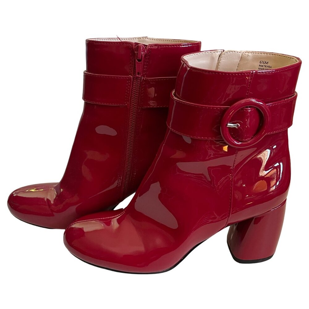 Nine West Red Patent Leather Mod Ankle Boots Size 6.5